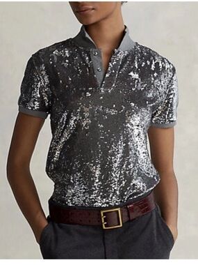 Polo by Ralph Lauren Silver Sequin Short-Sleeve Polo
